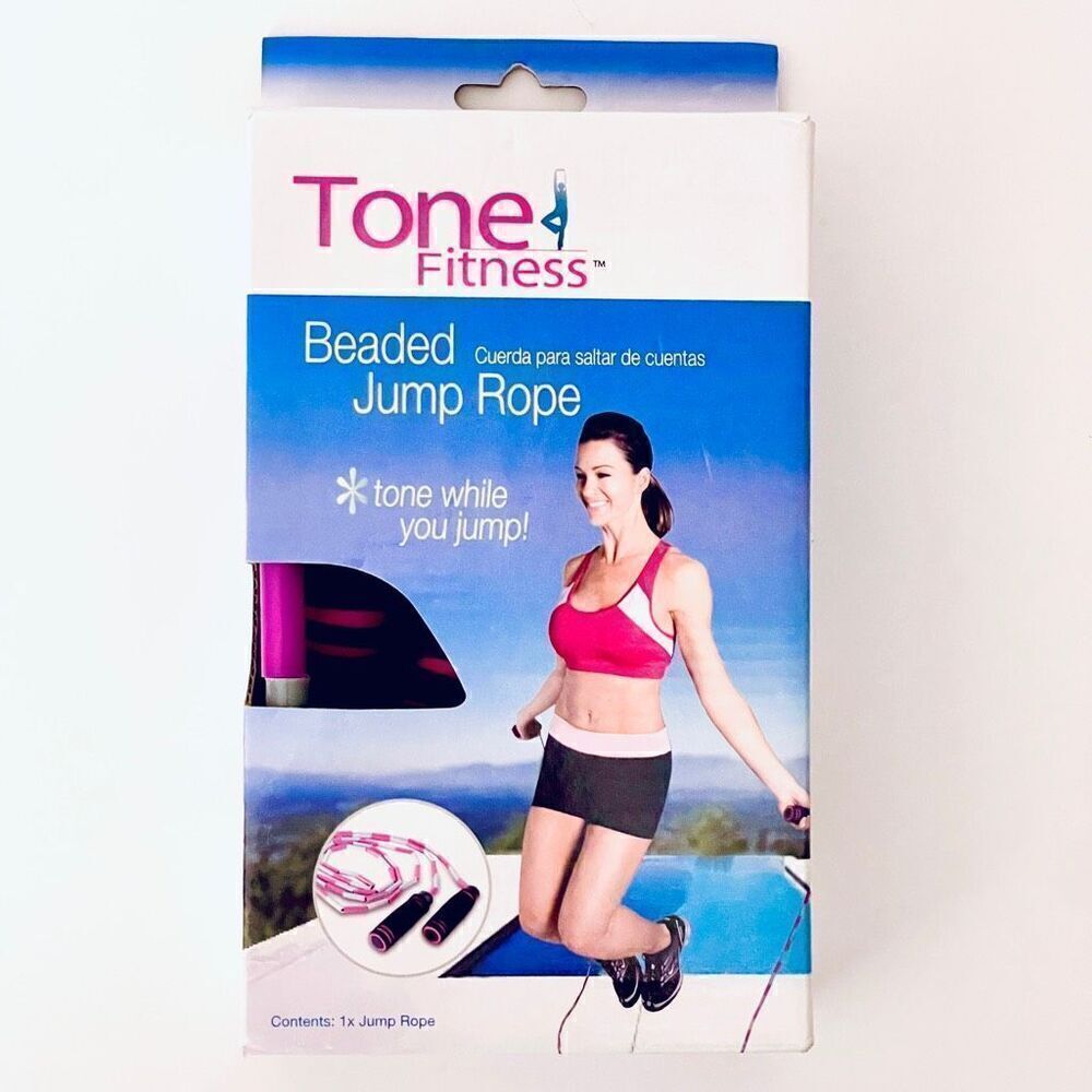 NWT in Box Tone Fitness Beaded Pink & Grey Jump Rope Gym Tone while you jump